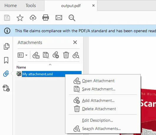 Attachement tab into Adobe Reader